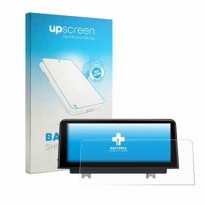 Parte frontal de un envase de producto con el logotipo de la marca upscreen. Al lado se muestra el dispositivo Xtrons QBBH14NB