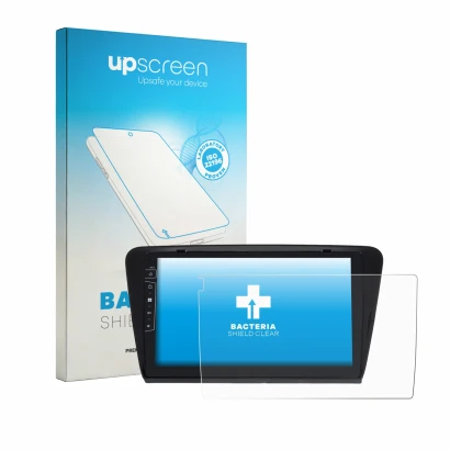 Parte frontal de un envase de producto con el logotipo de la marca upscreen. Al lado se muestra el dispositivo Dynavin D9-7 Pr