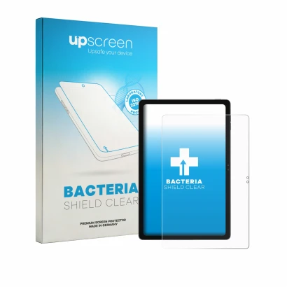 Parte frontal de un envase de producto con el logotipo de la marca upscreen. Al lado se muestra el dispositivo Blackview Zeno