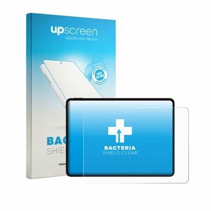 Parte frontal de un envase de producto con el logotipo de la marca upscreen. Al lado se muestra el dispositivo Oppo Pad 5 Pro