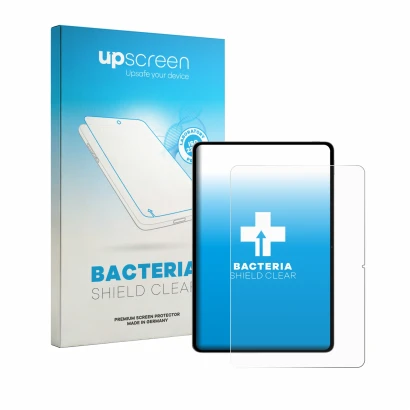 Parte frontal de un envase de producto con el logotipo de la marca upscreen. Al lado se muestra el dispositivo iQOO Pad 6 Pro