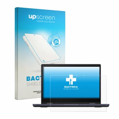 Parte frontal de un envase de producto con el logotipo de la marca upscreen. Al lado se muestra el dispositivo ASUS ExpertBook