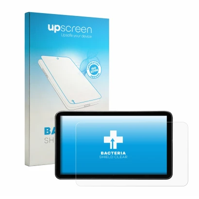 Parte frontal de un envase de producto con el logotipo de la marca upscreen. Al lado se muestra el dispositivo Portkeys LS7P 7