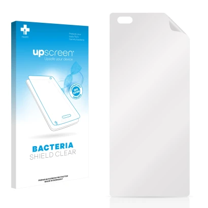 Parte frontal de un envase de producto con el logotipo de la marca upscreen. Al lado está el protector de pantalla correspondi