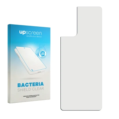 Parte frontal de un envase de producto con el logotipo de la marca upscreen. Al lado está el protector de pantalla correspondi