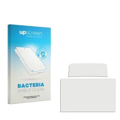 Parte frontal de un envase de producto con el logotipo de la marca upscreen. Al lado está el protector de pantalla correspondi