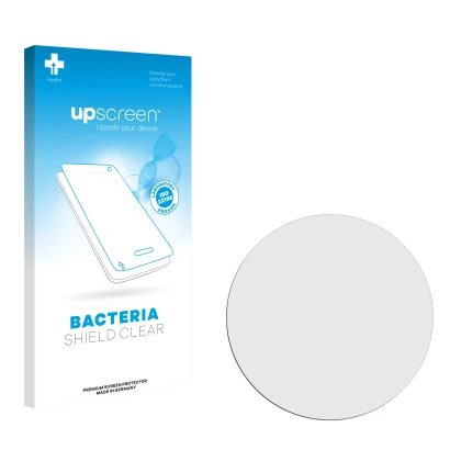 Parte frontal de un envase de producto con el logotipo de la marca upscreen. Al lado está el protector de pantalla correspondi