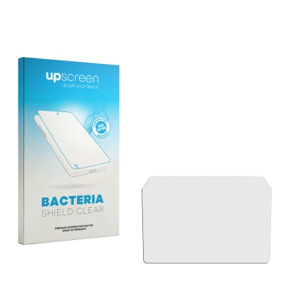 Parte frontal de un envase de producto con el logotipo de la marca upscreen. Al lado está el protector de pantalla correspondi