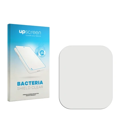 Parte frontal de un envase de producto con el logotipo de la marca upscreen. Al lado está el protector de pantalla correspondi