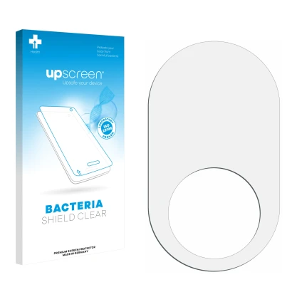 Parte frontal de un envase de producto con el logotipo de la marca upscreen. Al lado está el protector de pantalla correspondi