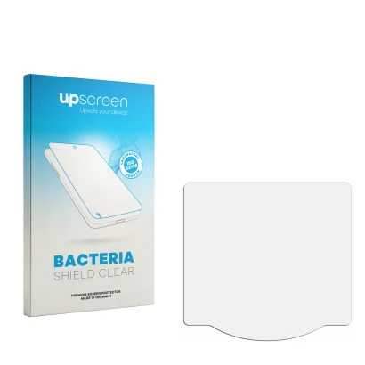 Parte frontal de un envase de producto con el logotipo de la marca upscreen. Al lado está el protector de pantalla correspondi