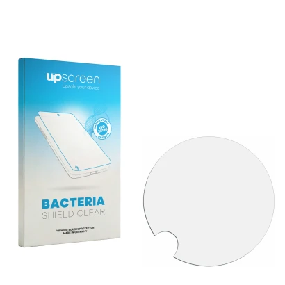 Parte frontal de un envase de producto con el logotipo de la marca upscreen. Al lado está el protector de pantalla correspondi