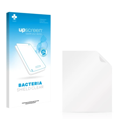 Parte frontal de un envase de producto con el logotipo de la marca upscreen. Al lado está el protector de pantalla correspondi