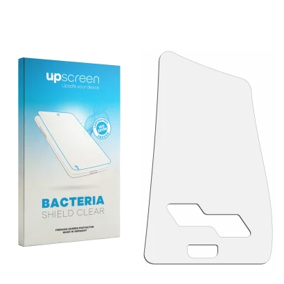 Parte frontal de un envase de producto con el logotipo de la marca upscreen. Al lado está el protector de pantalla correspondi