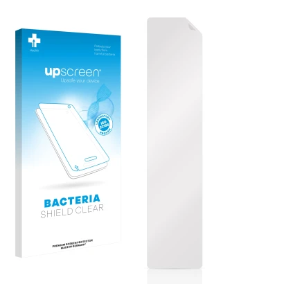 Parte frontal de un envase de producto con el logotipo de la marca upscreen. Al lado está el protector de pantalla correspondi