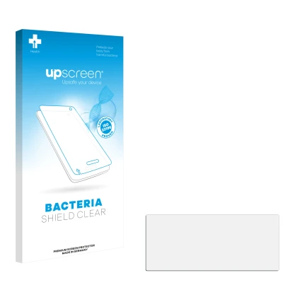 Parte frontal de un envase de producto con el logotipo de la marca upscreen. Al lado está el protector de pantalla correspondi