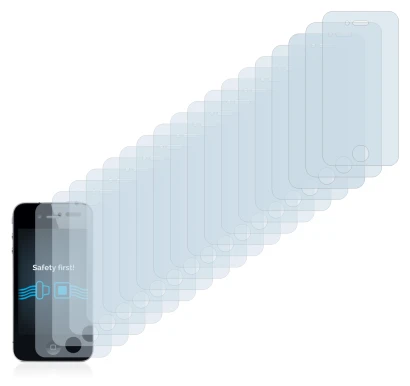 Imagen del dispositivo Apple iPhone 4 con una amplia variedad de protectores de pantalla.