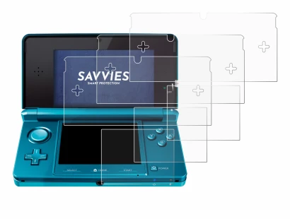 Imagen del dispositivo Nintendo 3DS con una amplia variedad de protectores de pantalla.