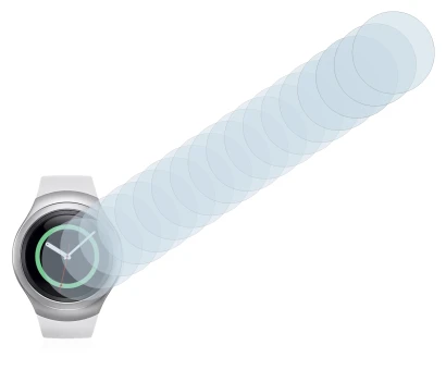 Imagen del dispositivo Samsung Gear S2 con una amplia variedad de protectores de pantalla.