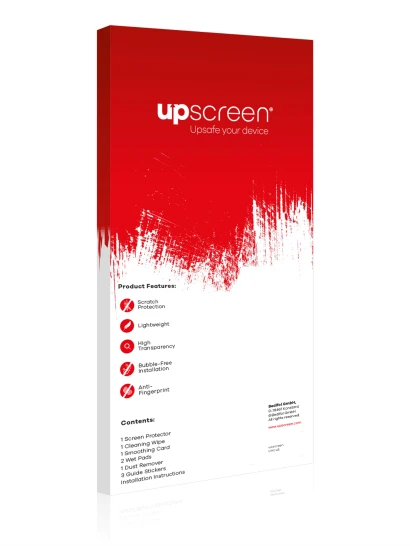 Parte trasera de un envase de producto con el logotipo de la marca upscreen