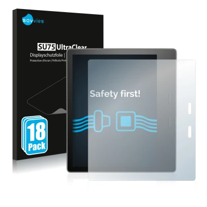 Parte frontal de un envase de producto con el logotipo de la marca Savvies. Al lado se muestra el dispositivo Amazon Kindle Oa