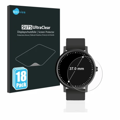 Parte frontal de un envase de producto con el logotipo de la marca Savvies. Al lado se muestra el dispositivo Circular Display