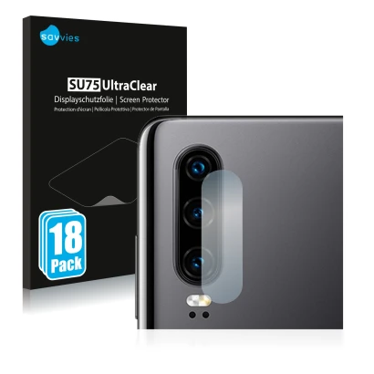 Parte frontal de un envase de producto con el logotipo de la marca Savvies. Al lado se muestra el dispositivo Huawei P30 (SÓLO