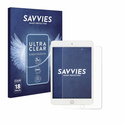 Parte frontal de un envase de producto con el logotipo de la marca Savvies. Al lado se muestra el dispositivo Apple iPad Mini 