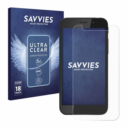 Parte frontal de un envase de producto con el logotipo de la marca Savvies. Al lado se muestra el dispositivo Shiftphones Shif