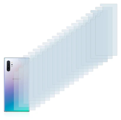 Imagen del dispositivo Samsung Galaxy Note 10 Plus (Trasero) con una amplia variedad de protectores de pantalla.