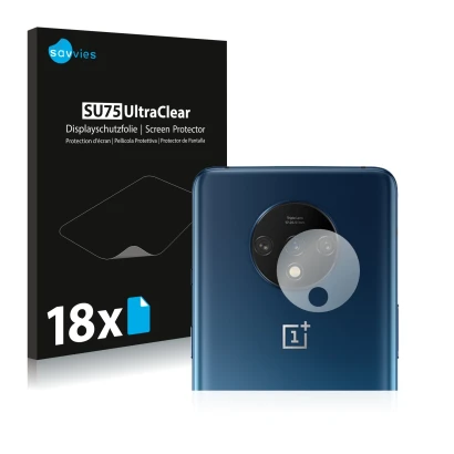 Parte frontal de un envase de producto con el logotipo de la marca Savvies. Al lado se muestra el dispositivo OnePlus 7T (SÓLO