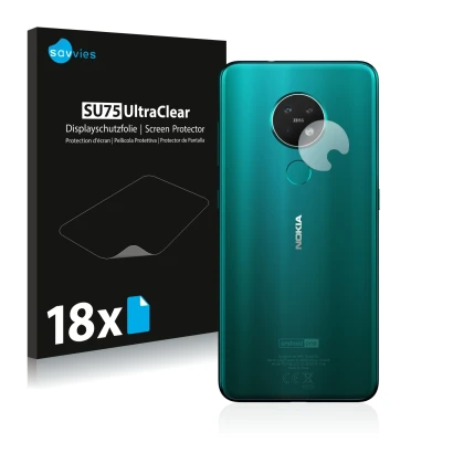 Parte frontal de un envase de producto con el logotipo de la marca Savvies. Al lado se muestra el dispositivo Nokia 7.2 (SÓLO 