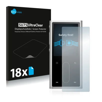 Parte frontal de un envase de producto con el logotipo de la marca Savvies. Al lado se muestra el dispositivo FiiO M3K con su 