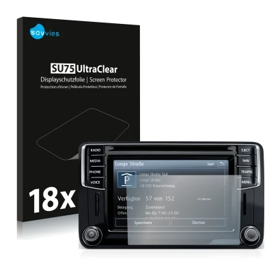 Parte frontal de un envase de producto con el logotipo de la marca Savvies. Al lado se muestra el dispositivo Volkswagen Caddy