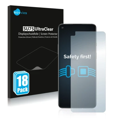 Parte frontal de un envase de producto con el logotipo de la marca Savvies. Al lado se muestra el dispositivo OnePlus 8T con s