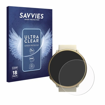 Parte frontal de un envase de producto con el logotipo de la marca Savvies. Al lado se muestra el dispositivo Polar Ignite 2 c