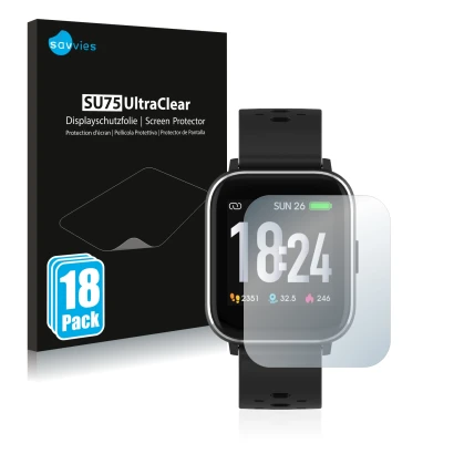 Parte frontal de un envase de producto con el logotipo de la marca Savvies. Al lado se muestra el dispositivo Denver SW-163 co