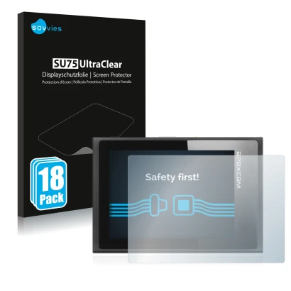 Parte frontal de un envase de producto con el logotipo de la marca Savvies. Al lado se muestra el dispositivo Apexcam ‎M80 Air