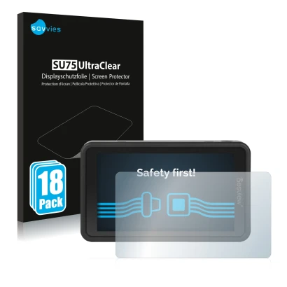 Parte frontal de un envase de producto con el logotipo de la marca Savvies. Al lado se muestra el dispositivo Desview R5 5.5" 