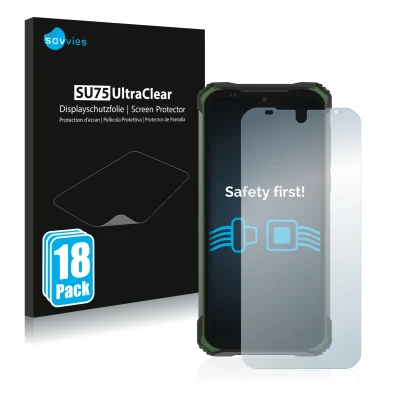 Parte frontal de un envase de producto con el logotipo de la marca Savvies. Al lado se muestra el dispositivo Doogee S86 Pro c