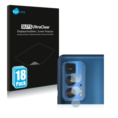 Parte frontal de un envase de producto con el logotipo de la marca Savvies. Al lado se muestra el dispositivo Motorola Edge 20