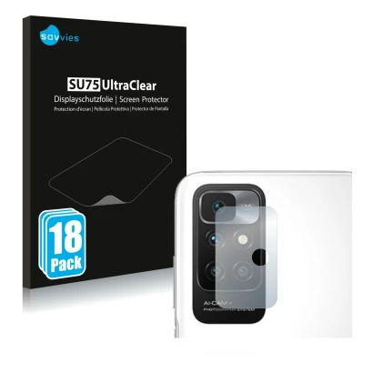 Parte frontal de un envase de producto con el logotipo de la marca Savvies. Al lado se muestra el dispositivo Xiaomi Redmi 10 