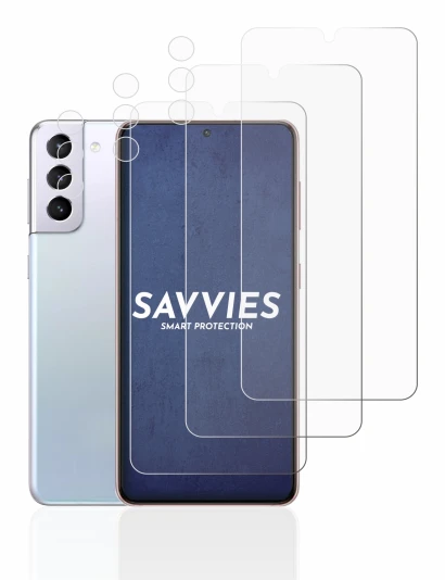 Imagen del dispositivo Samsung Galaxy S21 5G (Frontal+Cámara) con una amplia variedad de protectores de pantalla.