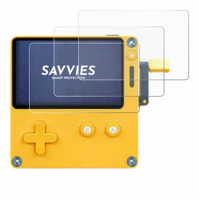 Imagen del dispositivo Panic Playdate con una amplia variedad de protectores de pantalla.