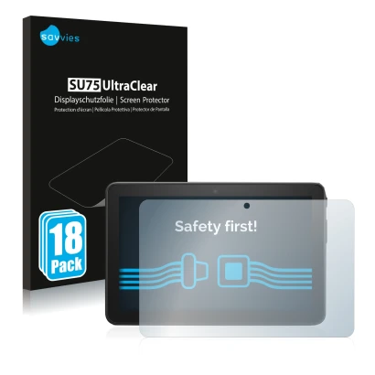 Parte frontal de un envase de producto con el logotipo de la marca Savvies. Al lado se muestra el dispositivo Amazon Fire 7 20