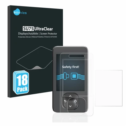 Parte frontal de un envase de producto con el logotipo de la marca Savvies. Al lado se muestra el dispositivo Dexcom G7 CGM co