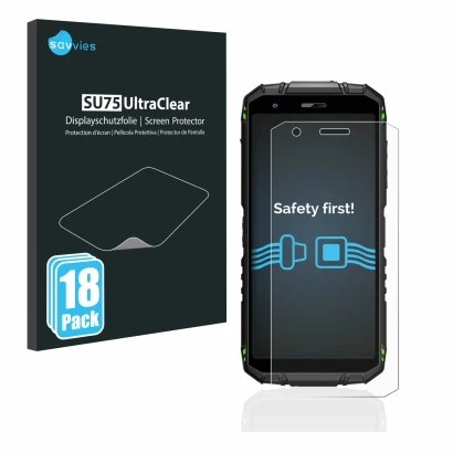 Parte frontal de un envase de producto con el logotipo de la marca Savvies. Al lado se muestra el dispositivo Doogee S41 Pro c