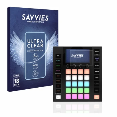 Parte frontal de un envase de producto con el logotipo de la marca Savvies. Al lado se muestra el dispositivo Wolfmix W1 con s