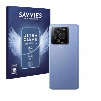 Parte frontal de un envase de producto con el logotipo de la marca Savvies. Al lado se muestra el dispositivo Xiaomi 13T Pro (