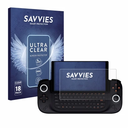 Parte frontal de un envase de producto con el logotipo de la marca Savvies. Al lado se muestra el dispositivo Ayaneo Slide con